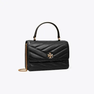 Tory Burch Mini Kira Chevron Top Handle Chain Wallet In Black