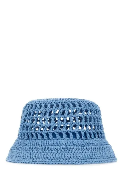 Prada Raffia Bucket Hat In Blue