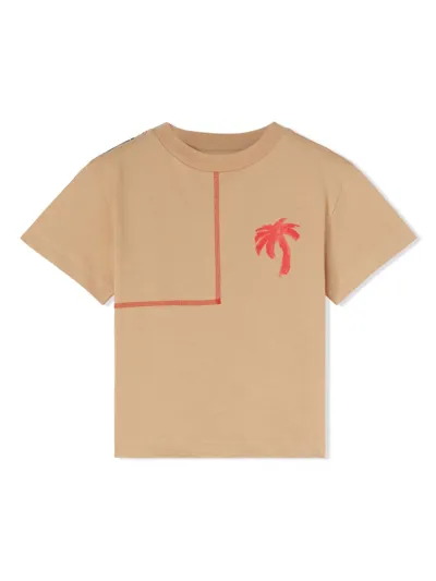 Palm Angels Kids' Logo-print Cotton T-shirt In Neutrals