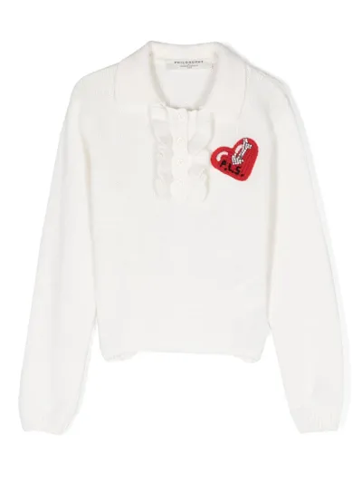 Philosophy Di Lorenzo Serafini Kids' Heart-motif Button-up Jumper In Neutrals