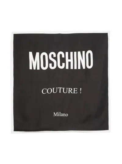 Moschino Logo-print Silk Scarf In Black