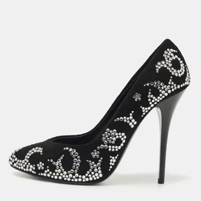 Pre-owned Giuseppe Zanotti Black Suede Crystal Embellished Pumps Size 35