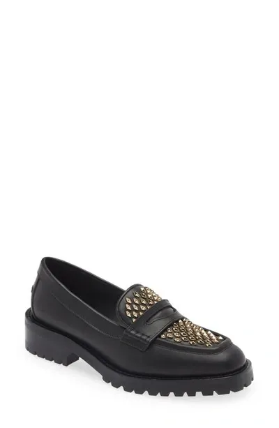 Jimmy Choo Deanna Leather Studded Penny Loafers In Black