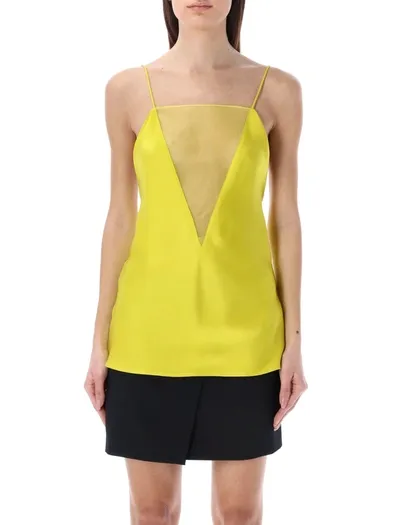 Stella Mccartney Plunging Illusion Double Satin Top In Yellow