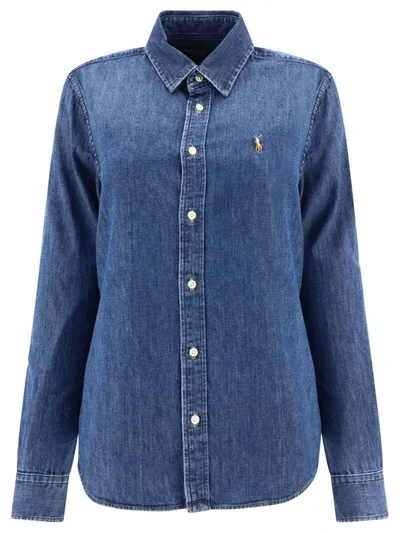 Polo Ralph Lauren Embroidered Denim Shirt In Blau