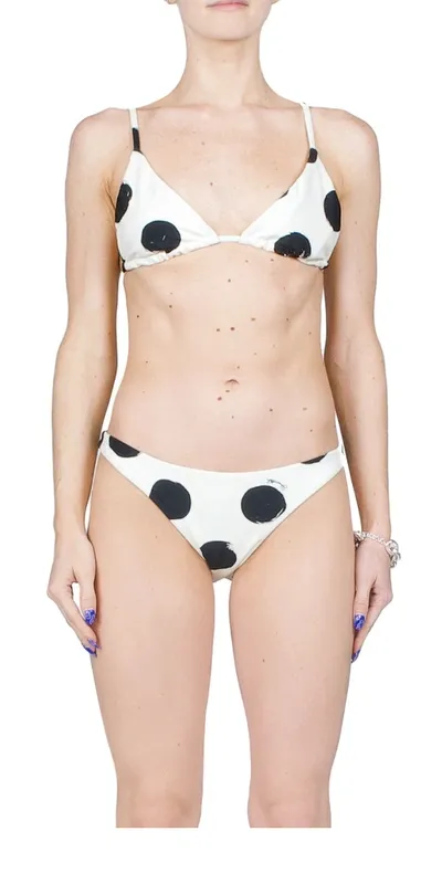 Simon Miller Black & White Bwai Bikini Top In Macadamia/ Black Dot