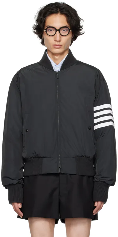 Thom Browne 4-bar Detail Bomber Jacket In Grey