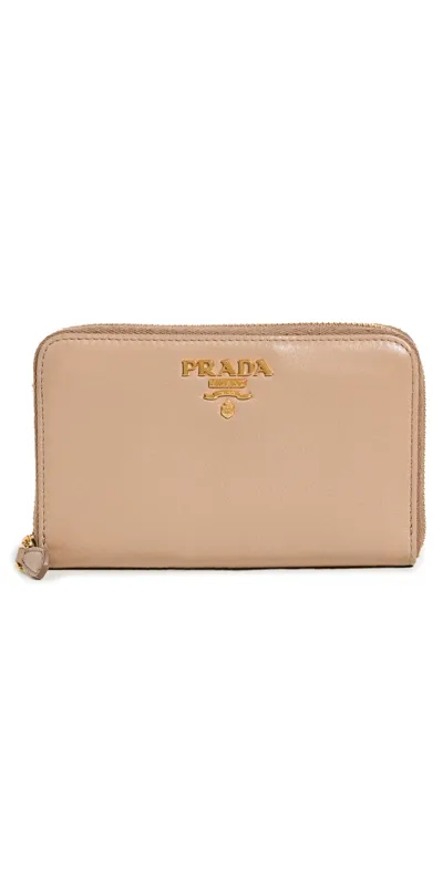 Pre-owned Prada Beige Vitello Daino Ziparound Wallet