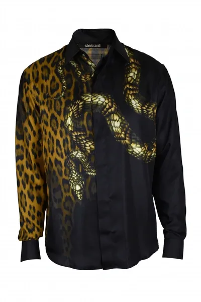 Roberto Cavalli Animal-print Silk Shirt In Black