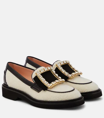 Roger Vivier Viv' Rangers Wool Bouclé Loafers In White