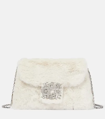 Roger Vivier Rv Bouquet Faux Fur Shoulder Bag In White