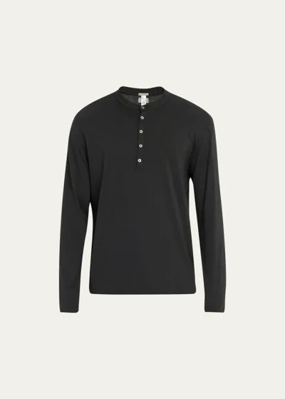 Massimo Alba Cotton And Cashmere-blend Jersey Henley T-shirt In Black