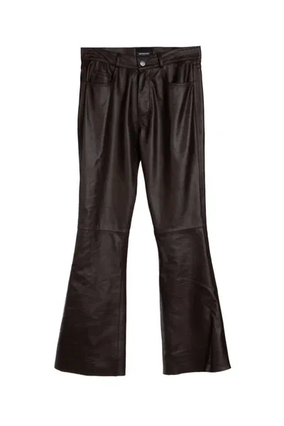 Simonetta Ravizza Wide Leg Leather Pants In Coffee