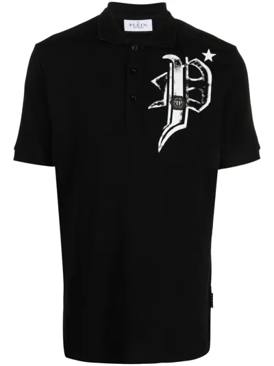 Philipp Plein Slim Fit Jersey Polo Shirt Skull & Bones In Black