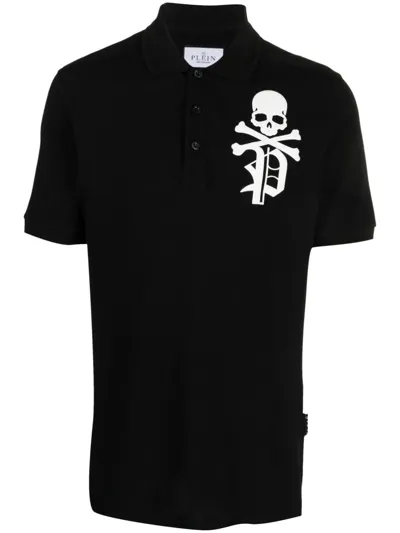 Philipp Plein Slim Fit Polo Shirt Skull & Bones In Black