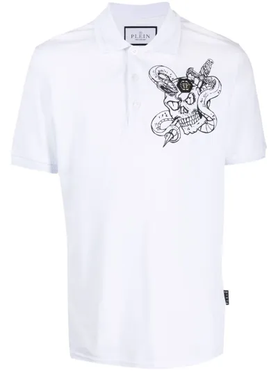 Philipp Plein Snake Cotton Polo Shirt In White