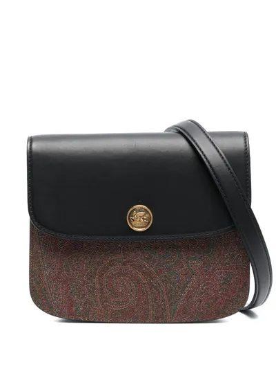 Etro Small Paisley-print Leather Crossbody Bag In Black