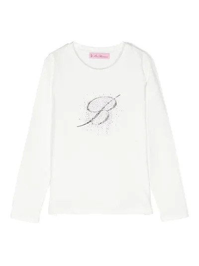 Miss Blumarine Kids' Rhinestone-logo Cotton T-shirt In White