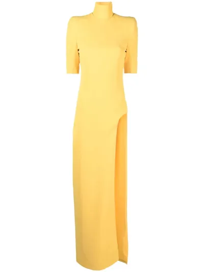 Monot High-neck Side-slit Dress In Yellow & Orange