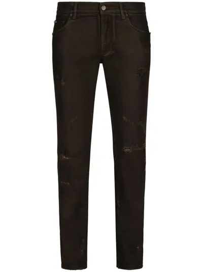 Dolce & Gabbana Ripped-detailing Slim-fit Jeans In Black