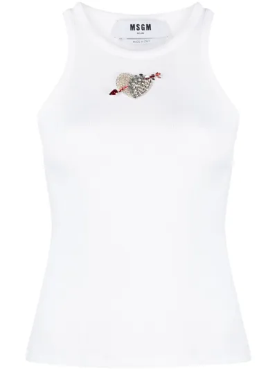 Msgm Stretch Cotton Tank Top In White