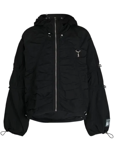 Reese Cooper Drawstring Zip-up Hooded Jacket In Black