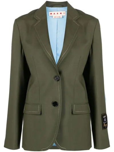 Marni Compact Wool Blend Jacket In Forest