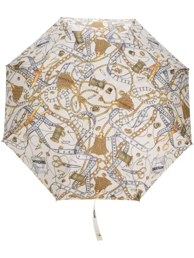 Moschino Graphic-print Compact Umbrella In Neutrals