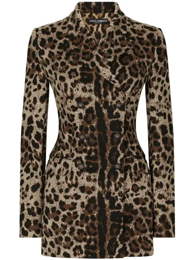 Dolce & Gabbana Leopard-print Double-breasted Blazer In Multicolor