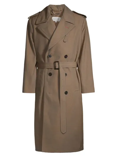 Maison Margiela Men's Wool Double-breasted Trench Coat In Nutmeg