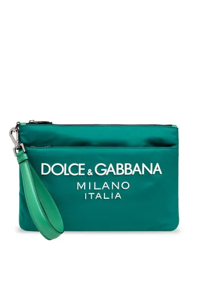 Dolce & Gabbana Logo Print Zipped Clutch Bag In Green