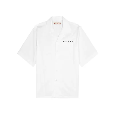 Marni Logo-print Cotton-poplin Shirt In White