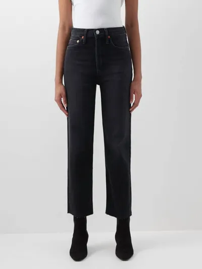 Re/done 70s High Rise Stove Pipe Straight-leg Jeans In Black