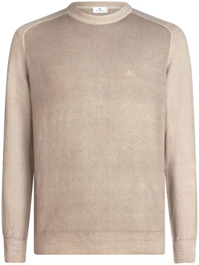 Etro Embroidered-logo Ribbed-trim Jumper In Beige