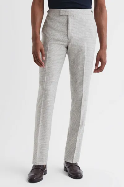 Reiss Soft Grey Flock Wool Blend Puppytooth Slim Fit Trousers