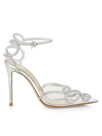 Gianvito Rossi 105mm Pvc & Crystal High Heel Sandals In Silver