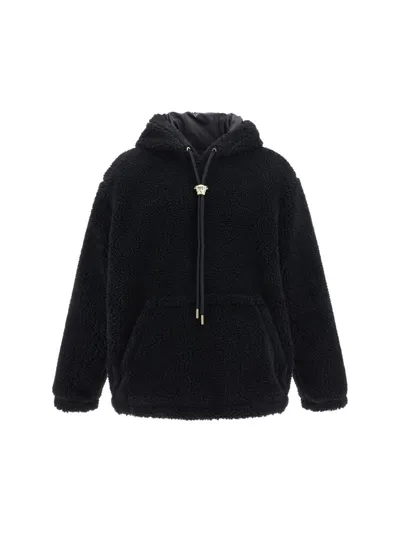 Versace Drawstring Hoodie In Black