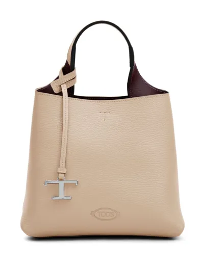 Tod's Logo-pendant Leather Tote Bag In Neutrals