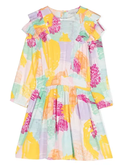 Stella Mccartney Kids' Abstract-print Ruffled Flared Dress In Yellow