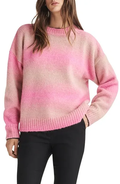 Rag & Bone Womens Long Sleeve Ribbed Trim Crewneck Sweater In Pink Multi