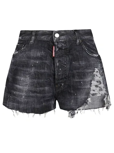 Dsquared2 Distressed Denim Shorts In Black