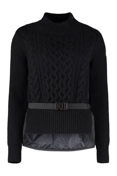 Moncler Cable Knit Sweater In Black