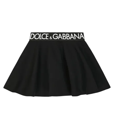 Dolce & Gabbana Kids' Logo-waistband Cotton Skirt In Black