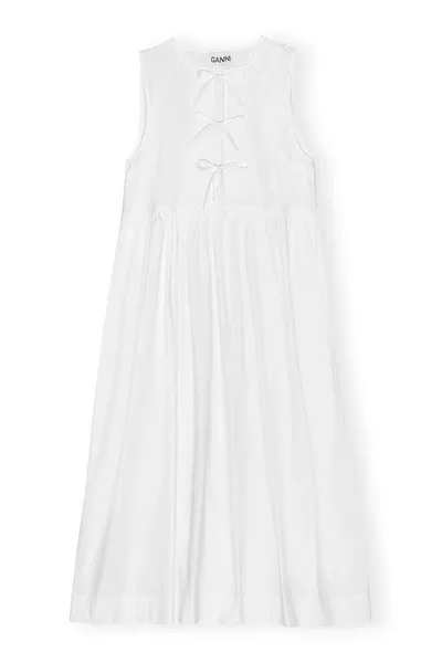 Ganni Sleeveless White Cotton Poplin Midi Dress