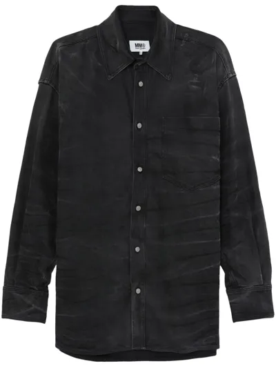 Mm6 Maison Margiela Whiskering-effect Long-sleeve Shirt In Black