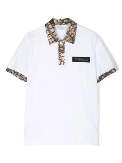 Roberto Cavalli Junior Kids' Animal-print Trim Polo Shirt In White