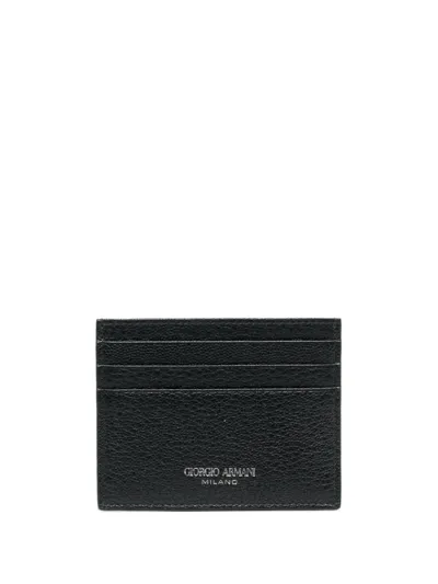 Giorgio Armani Grained-textured Leather Card Holder In Schwarz