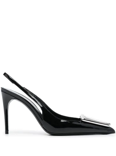 Saint Laurent 95mm Avenue Leather Slingback Pumps In Black