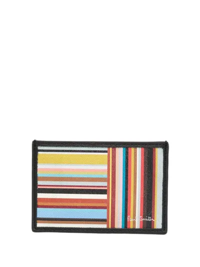 Paul Smith Striped Leather Cardholder In Burgundy