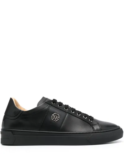 Philipp Plein Logo-plaque Leather Sneakers In Black